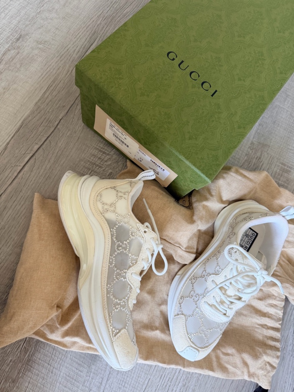 Gucci Women's Chunky Lace-Up GG Crystal Embellishment Rhinestone Sneakers - Picture 5 of 7